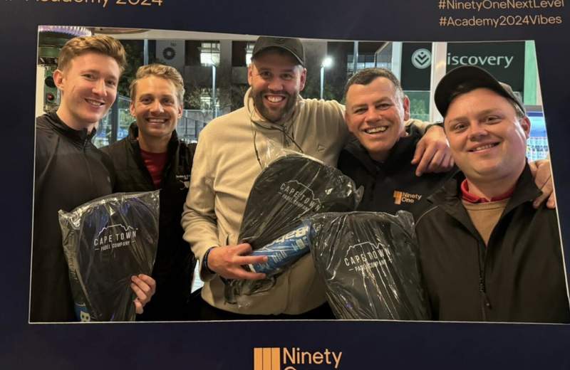 Ninety One corporate branded Cape Town Padel Company rackets — IP Academy 2024